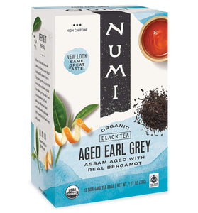Numi Organic Tea Aged Earl Grey, 18 Count Box of Tea Bags, Black Tea