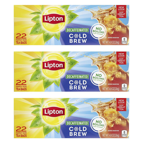 Lipton Decaffeinated Cold Brew Family Size Iced Tea Bags, Unsweetened, 22 Count (Pack of 3)