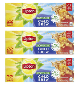 Lipton Decaffeinated Cold Brew Family Size Iced Tea Bags, Unsweetened, 22 Count (Pack of 3)