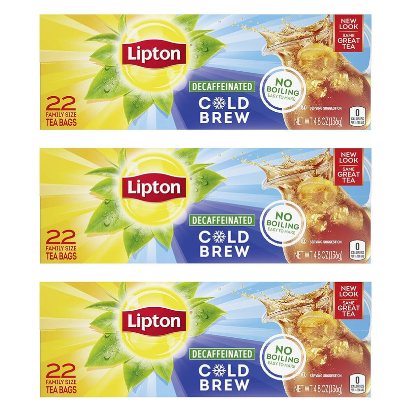 Lipton Decaffeinated Cold Brew Family Size Iced Tea Bags, Unsweetened, 22 Count (Pack of 3)