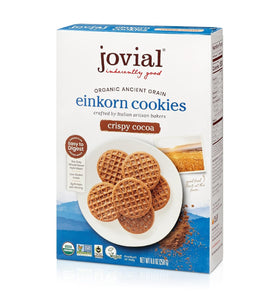 Jovial Organic Einkorn Crispy Cocoa Cookies - Organic Cookies, Vegan Cookies, High Protein, Fair Trade Certified, All Natural Ingredients, Low Carb, Low Sugar, Palm Done Right - 8.8 Oz
