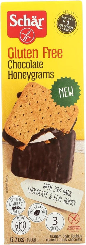 Schar Gluten Free Chocolate Honeygrams Crackers with Rich Dark Chocolate and Real Honey - 6.7 Ounce (Pack of 1)