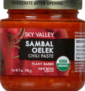 Sky Valley Sambal Oelek Chili Paste - Red Chili Paste, Made with Red Jalapenos & Garlic, Gluten Free, Vegan, Keto, USDA Organic, Non-GMO, Sambal Oelek Sauce, Chili Paste Asian - 7 Oz