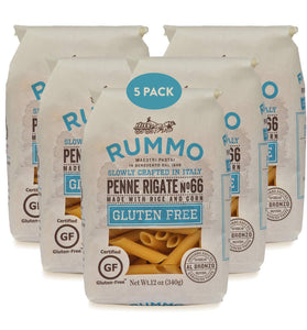 Rummo Italian Pasta GF Penne Rigate No.66, Always Al Dente, Certified Gluten-Free (5 Pack, 12 Ounce Each)