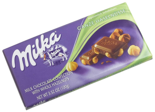 Milka Milk Chocolate with Whole Hazelnuts, 3.52 oz Bars (Pack of 10)