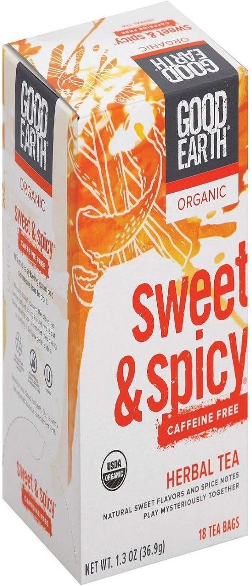 Good Earth Organic Sweet & Spicy Herbal Tea, Caffeine Free, 18 Tea Bags
