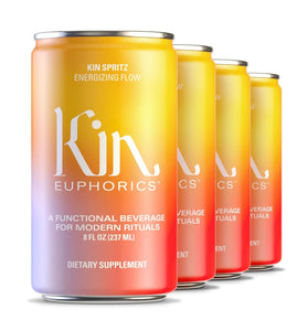 Kin Spritz by Kin Euphorics, Non Alcoholic Spirits, Ready to Drink, Adaptogen, Nootropic, Botanical, Fresh Citrus, Hibiscus, Caffeine, Rhodiola Rosea, Awaken the Mind, Uplift the Mood, 8 Fl Oz (4pk)