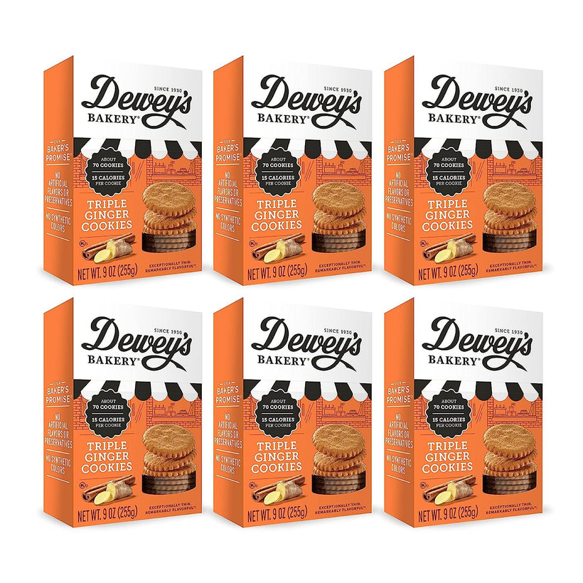 Dewey’s Bakery Triple Ginger Moravian Style Cookie Thins | Baked in Small Batches | Real, Simple Ingredients | Time-Honored Southern Bakery Recipe | 9 oz (Pack of 6)