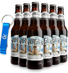 Virgil’s Zero Sugar Root Beer 12oz (Pack of 6) Bundle with Opulent Variety Keychain Bottle Opener | Great Tasting Zero Calorie Keto Friendly Soda