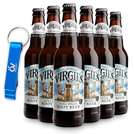 Virgil’s Zero Sugar Root Beer 12oz (Pack of 6) Bundle with Opulent Variety Keychain Bottle Opener | Great Tasting Zero Calorie Keto Friendly Soda